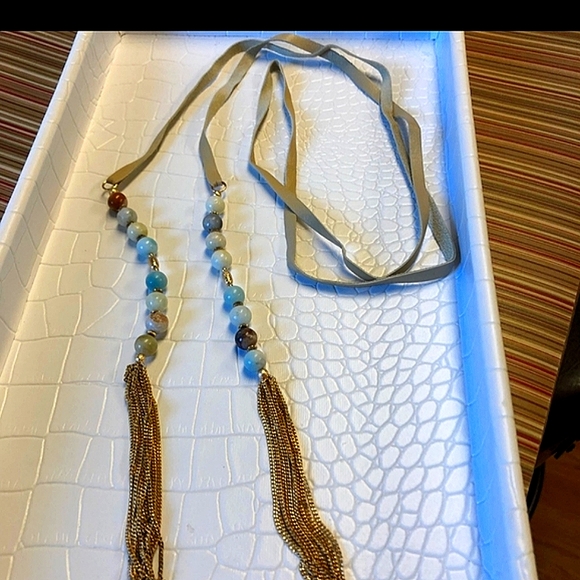 SALE Nwt Anthro AmazoniteLeather18ktassel lariats - Picture 3 of 3